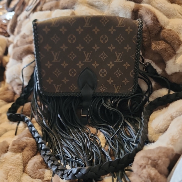 Louis Vuitton Black and Brown Monogram Fringe Bag Revamped By Vintage Boho - Picture 1 of 9